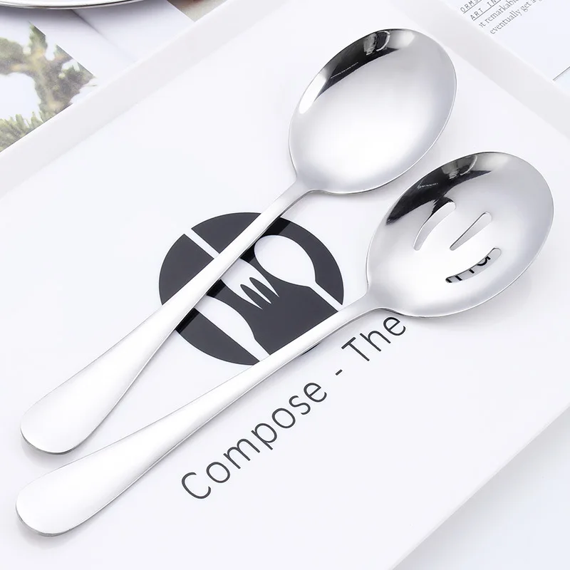 Luxury large kitchen skimmer cooking tool utensils metal big sauce curry salad buffet slotted serving spoon