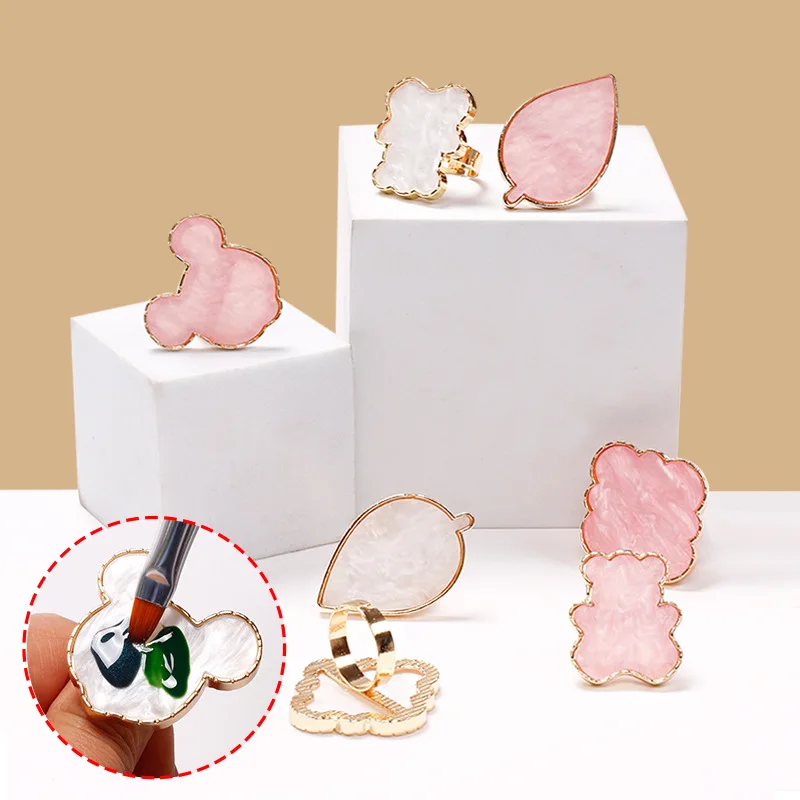 Resin Ring Nail Gel Polish Fashionable Color Mix Palette Nail Art Easy Clean Mini Finger Ring Board Beautiful Marble Manicure
