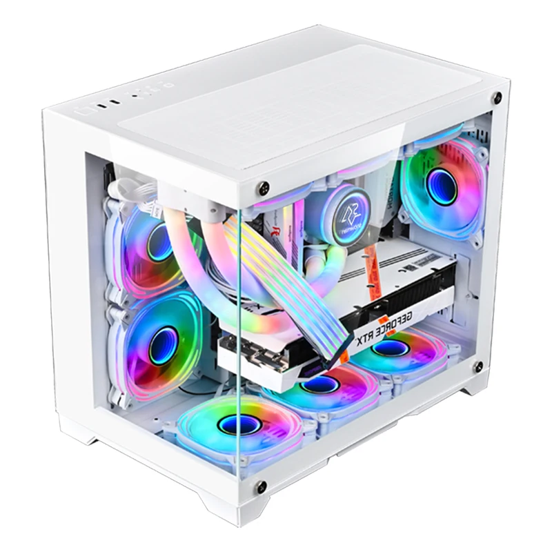SNOWMAN CS003 Popular Design MATX Mini ITX PC Gaming Case Customized Tempered Glass Mid Tower Computer Case Desktop Case White