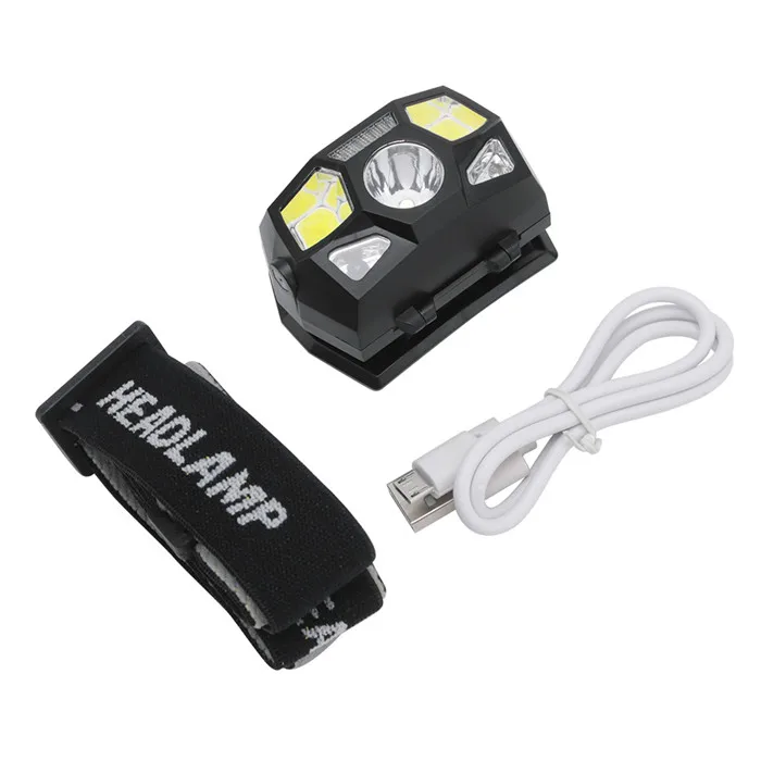 Mini LED Headlamp XPE+COB LED Motion Sensor Head Lamp Powerful led Headlight Rechargeable Waterproof Forehead Flashlight