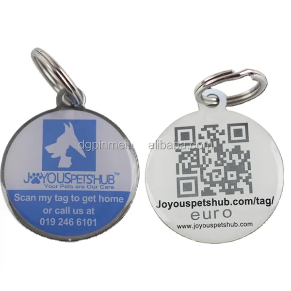 Cheap custom laser qr pet tags with small ring for wholesale / qr pet tags with serial id code