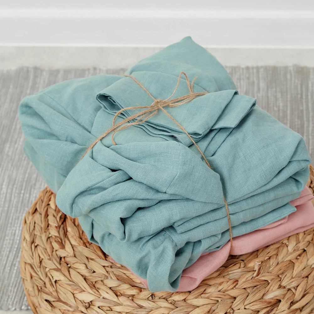 Pure Linen Baby Crib Sheet set Linen Bedding Set Fitted Sheet Duvet Cover linen cot sheet set custom Label size wholesale
