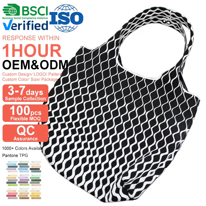 Female Knitting bag Underarm Fashion Bag  Knitted Handbag Crochet Women Strip Knitting handbags