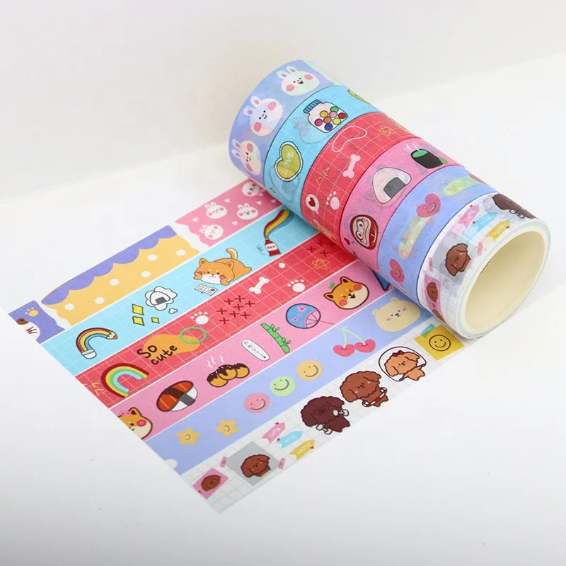 Custom Design Personalized Cute Logo Stickers Adhesive Sticker Roll Decorative Waterproof Vinyl Washi Tape Roll