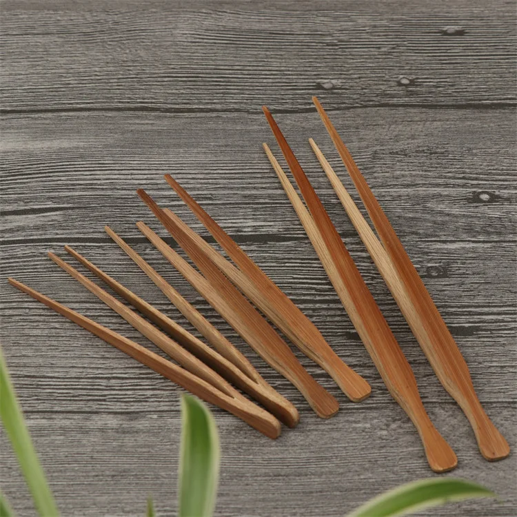 Bambus High Quality Small Serving Bamboo Food Clip Carbonized Color Mini Bamboo Tea Clip Tea Tongs With Logos