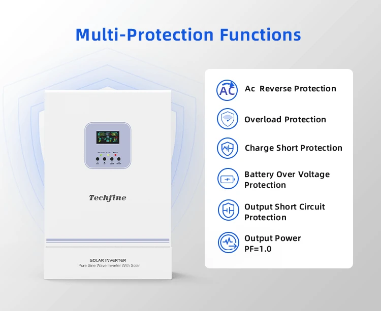 Инвертор Techfine 5500 Вт чистый синусоидальный инвертор 48 В 100 А MPPT для домашних систем солнечной энергии 5 кВт