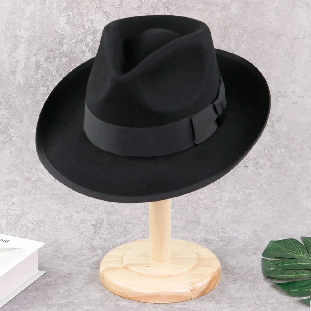 2021 Manufacturer Custom Logo Felt Fedora Women Black Fedora Hats