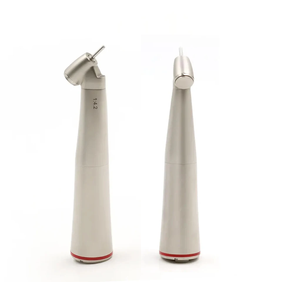 Dental 1:4.2 45 Degree Contra Angle Handpiece Push Button Red Ring Fiber Opetic Low Speed Handpiece Lab Equipment
