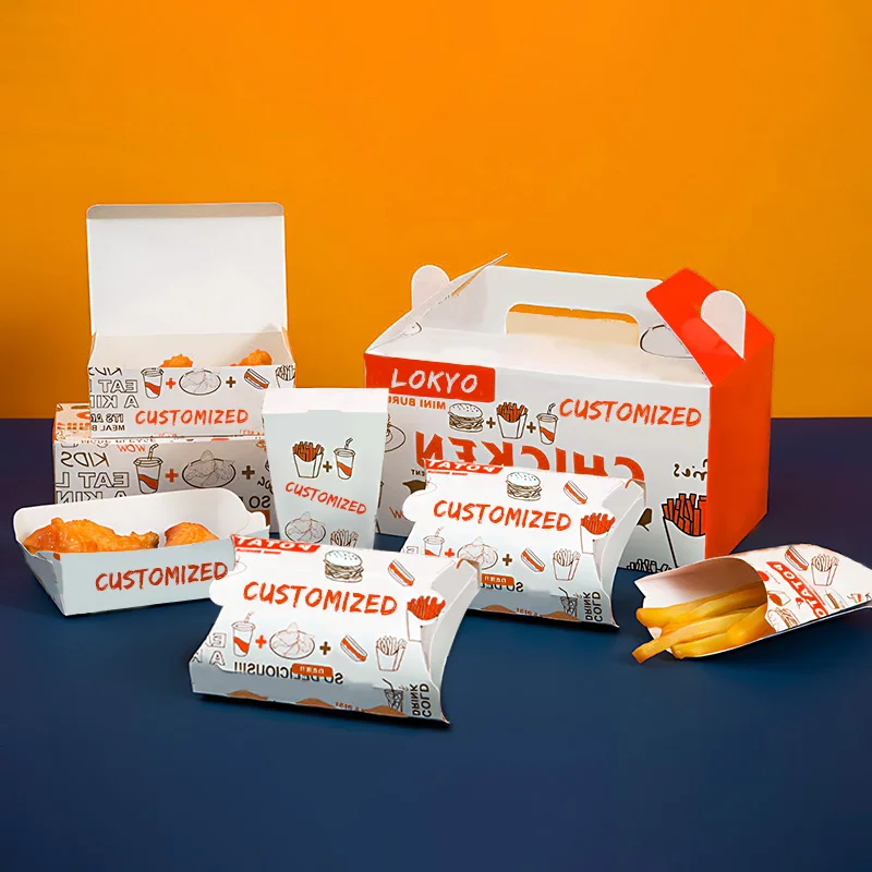 LOKYO Popular custom design to go fast food container packaging fried chicken wing hurger paper box with logo