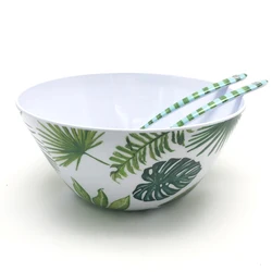wholesale Tropical style large plastic soup salad serving dinner bowls fork and spoon set