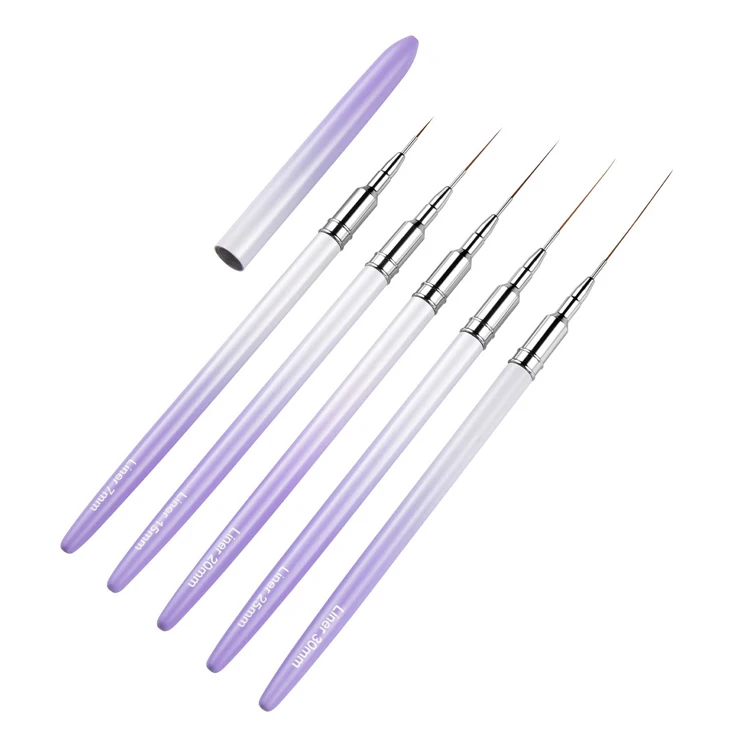 Nail Art Brushes 5pcs Liner Striping Brush Super Fine Nail Art Long Striper Pen Set Lines Fine Designs Nail Liner Brush