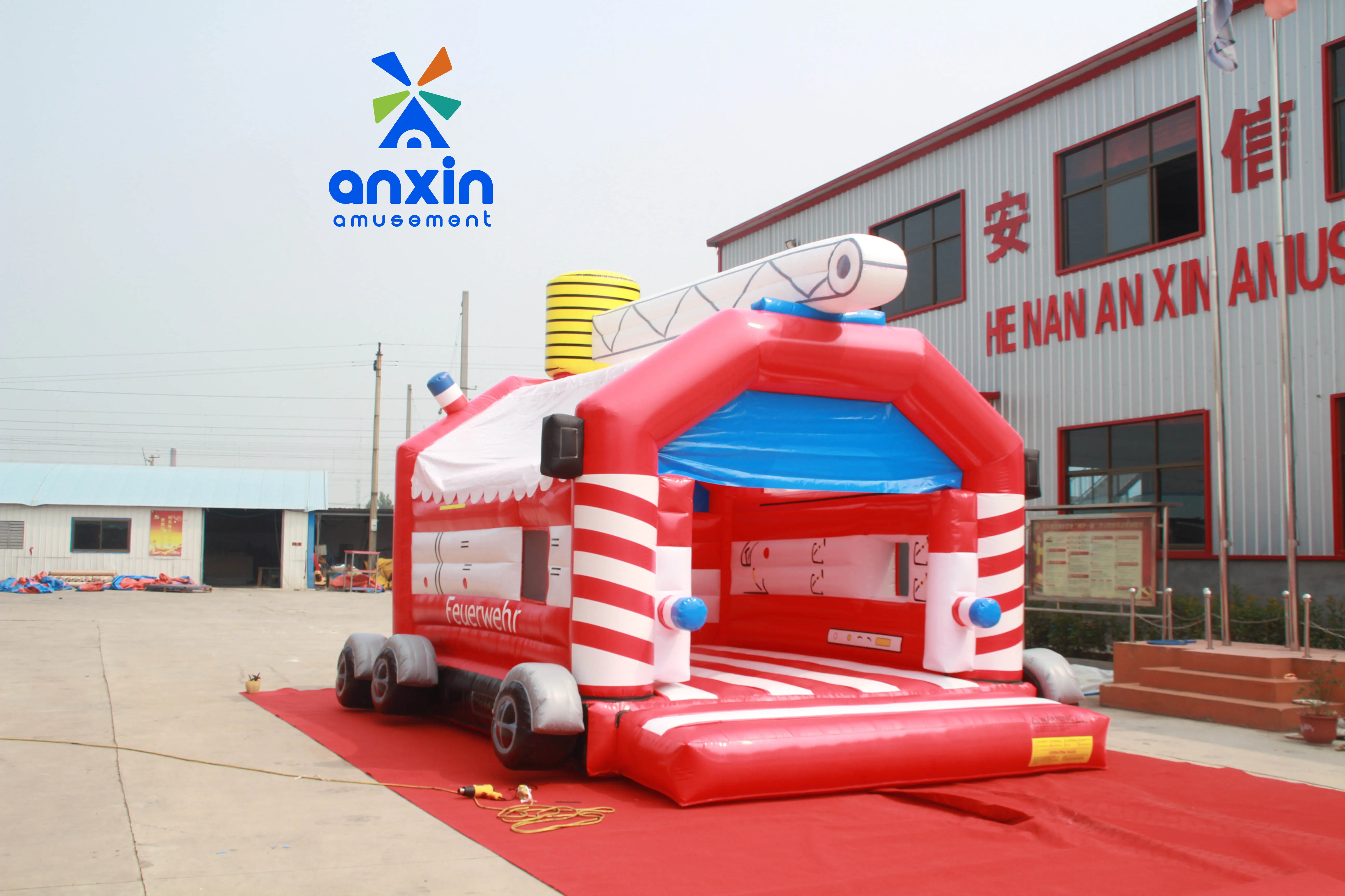 Inflatable jumping bed fire truck style commercial rental factory on sale quality excellent made in China accept customization