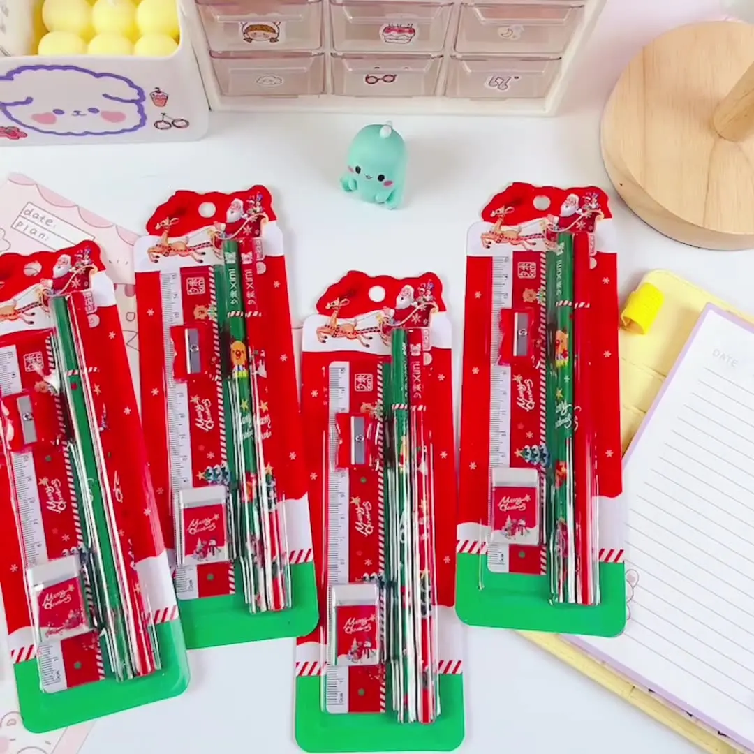 Christmas Stationery Set Cute Elementary School Student Gift 5-in-1 Pencil Sharpener and Eraser