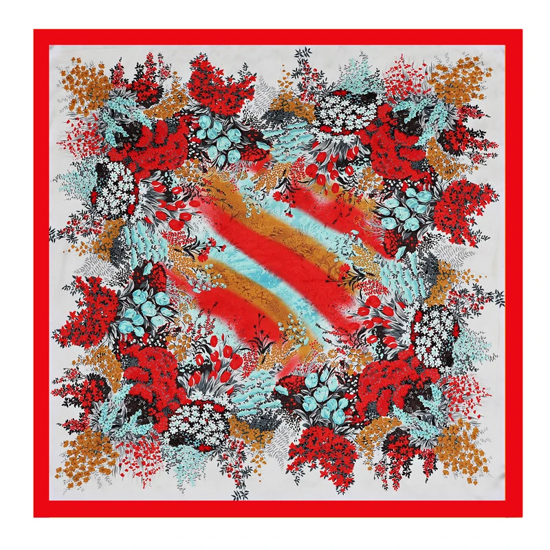 Suppliers fashion colored floral printed satin designer hair scarf custom personalized women silk logo scarf