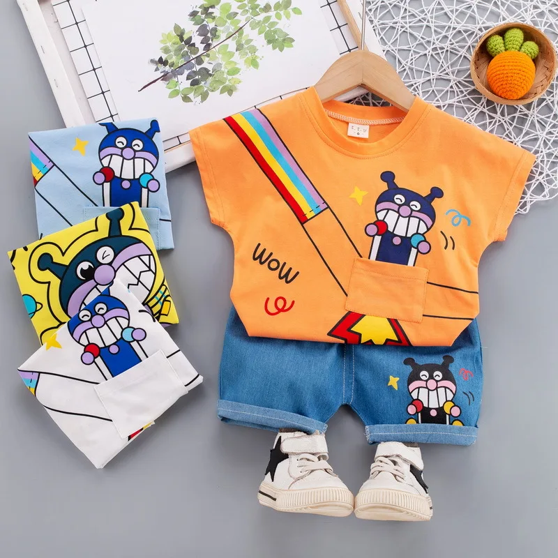 Hao Baby New Boy Cartoon Suit Short-Sleeved Summer Children Clothes Set Kid Two-Piece Clothing Set