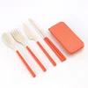 Amazon hot selling travel cutlery portable detachable folding chopsticks knife fork and spoon set wheat straw cutlery for kid