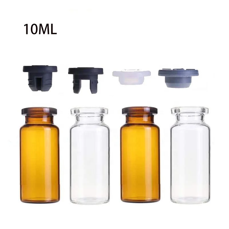 Usp Type I 10ml Pharmaceutical Use Borosilicate Glass Vials Bottle For Antibiotics Ring Finish 20mm With Rubber Stopper Cap