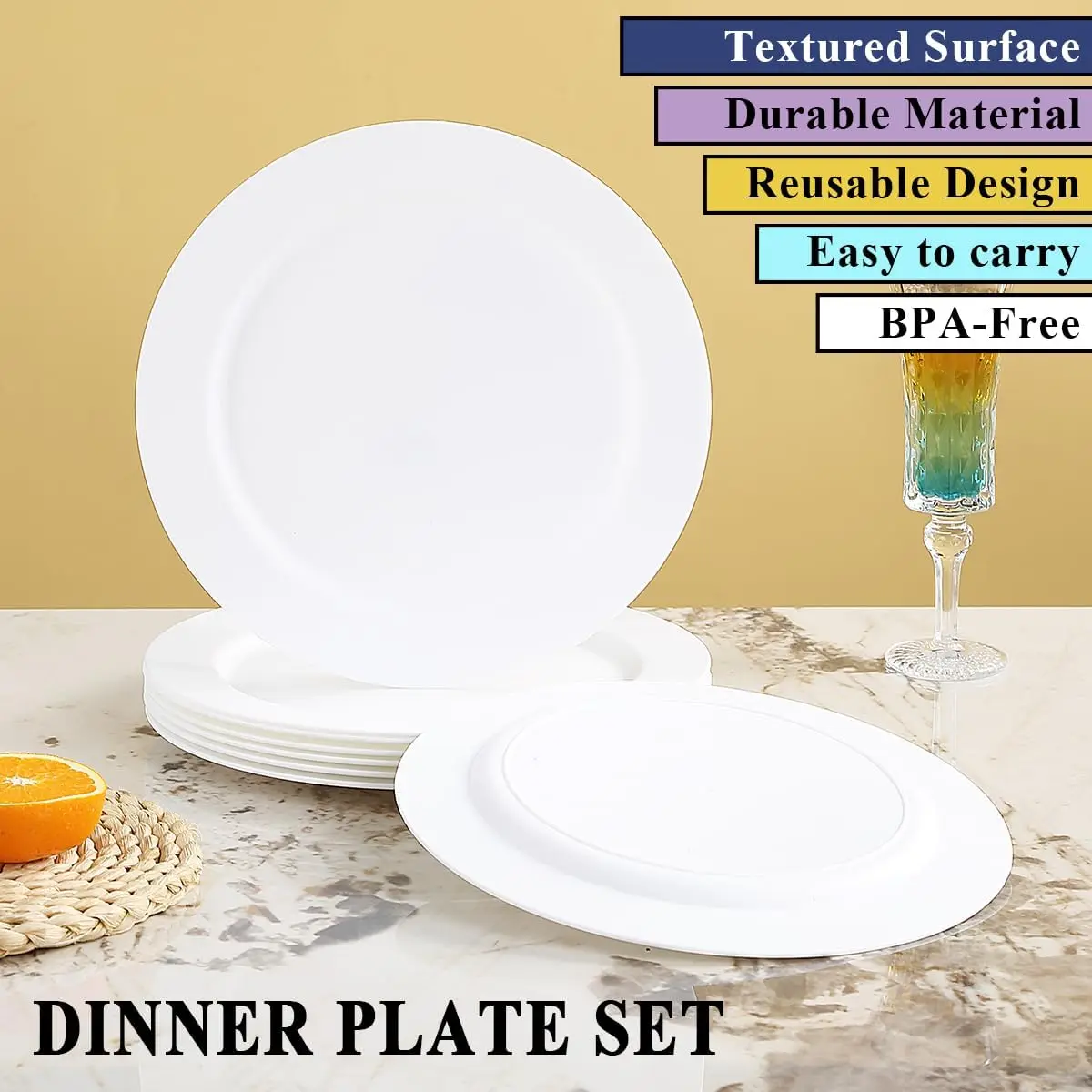 Break and Chip-resistant Durable and Kid-friendly Melamine Dinnerware Set Plastic for Indoor and Outdoor Dishwasher Safe Wedding