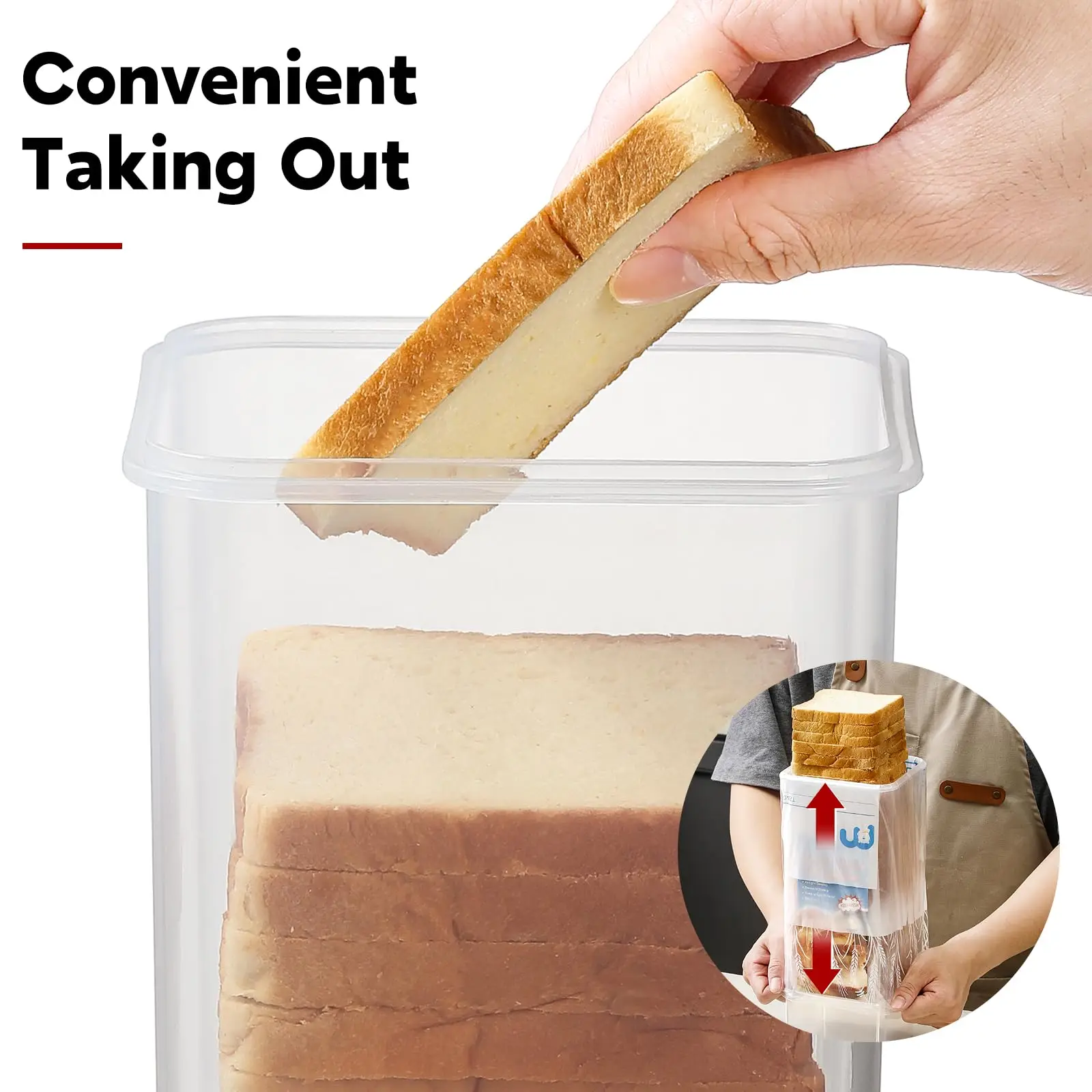 NISEVEN Hot Sale Bread Loaf Storage Dispenser Plastic Sandwich Bread Storage Container with  White Lid Reusable Bread Box