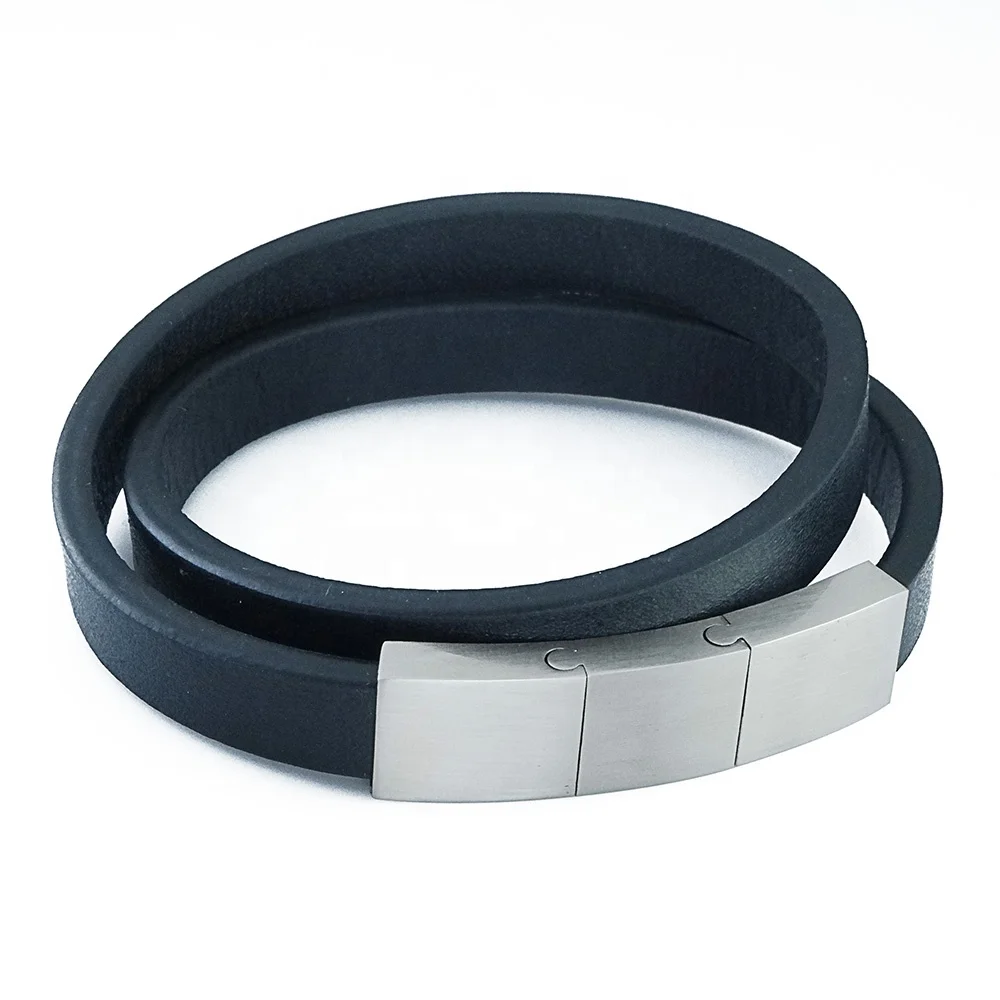 New Wholesale Popular Stainless Steel Three Element Clasp  Genuine Jewelry Mens Leather Bracelet