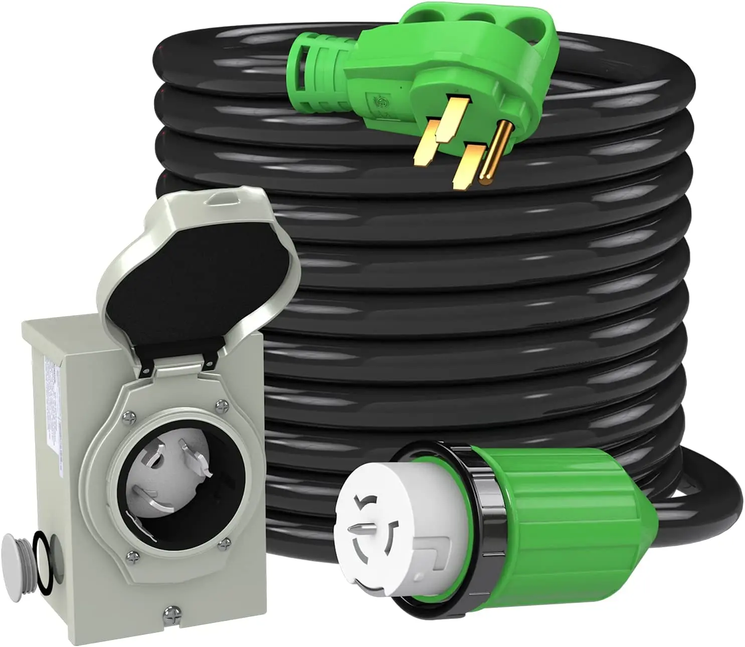 50 Amp Generator Cord 25FT and Pre-Drilled Power Inlet Box Waterproof Combo Kit, NEMA 14-50P to SS2-50R Generator Extension Cord