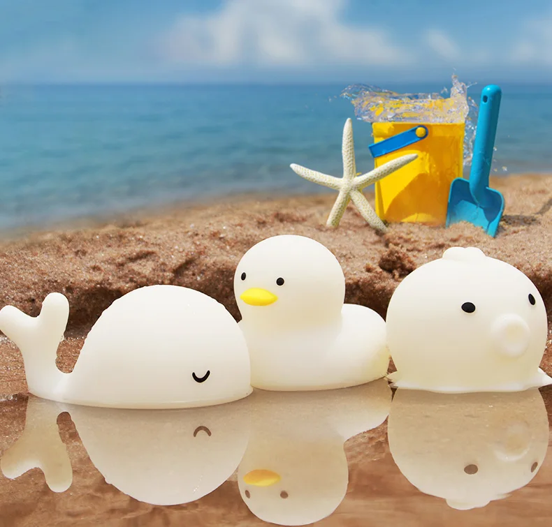 Милый мягкий силиконовый ночник красочный мини Водонепроницаемый животный светильник Детские Игрушки для ванны утка