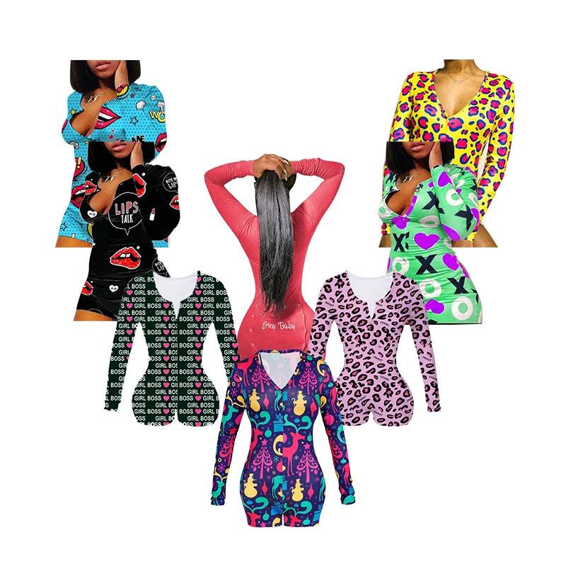 Ladies Sexy Jumpsuit Pyjamas Custom Adult Romper Summer Sleepwear Long Sleeve Onesie Pajama