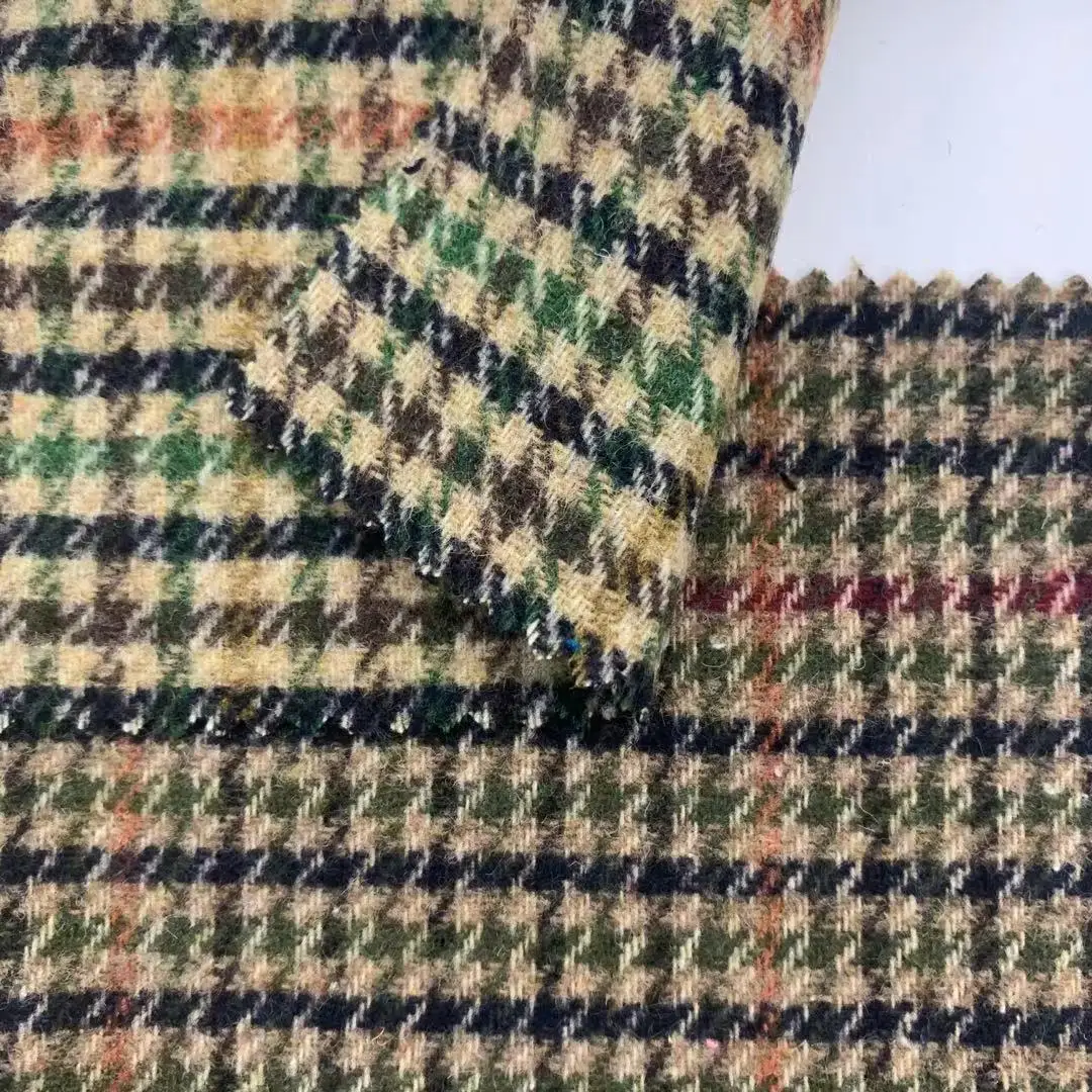 30%Wool 65%T 5%Other Colorful houndstooth Suitable for overcoats, jackets, windbreakers, autumn winter clothing fabrics