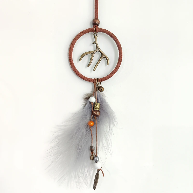 Handcraft Dream Catcher Feather Deer for Car Interior Rear View Mirror Hanger Car Accessories Pendant Interior Decoration