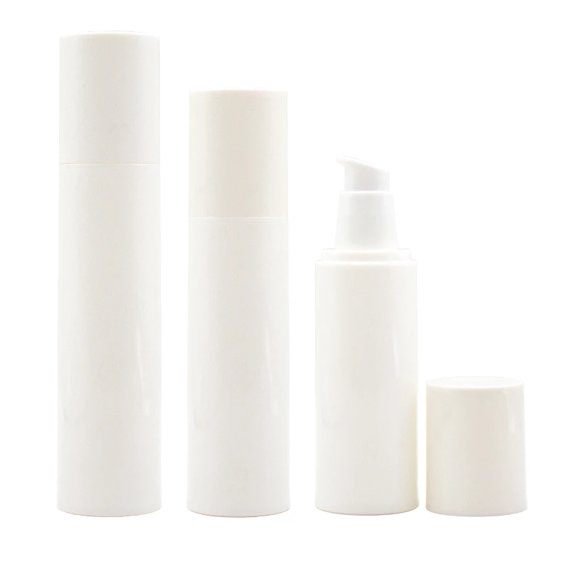 Wholesales customization plastic airless bottle with cap pure white 80ml 100ml 120ml lotion pump without pipe travel bottle