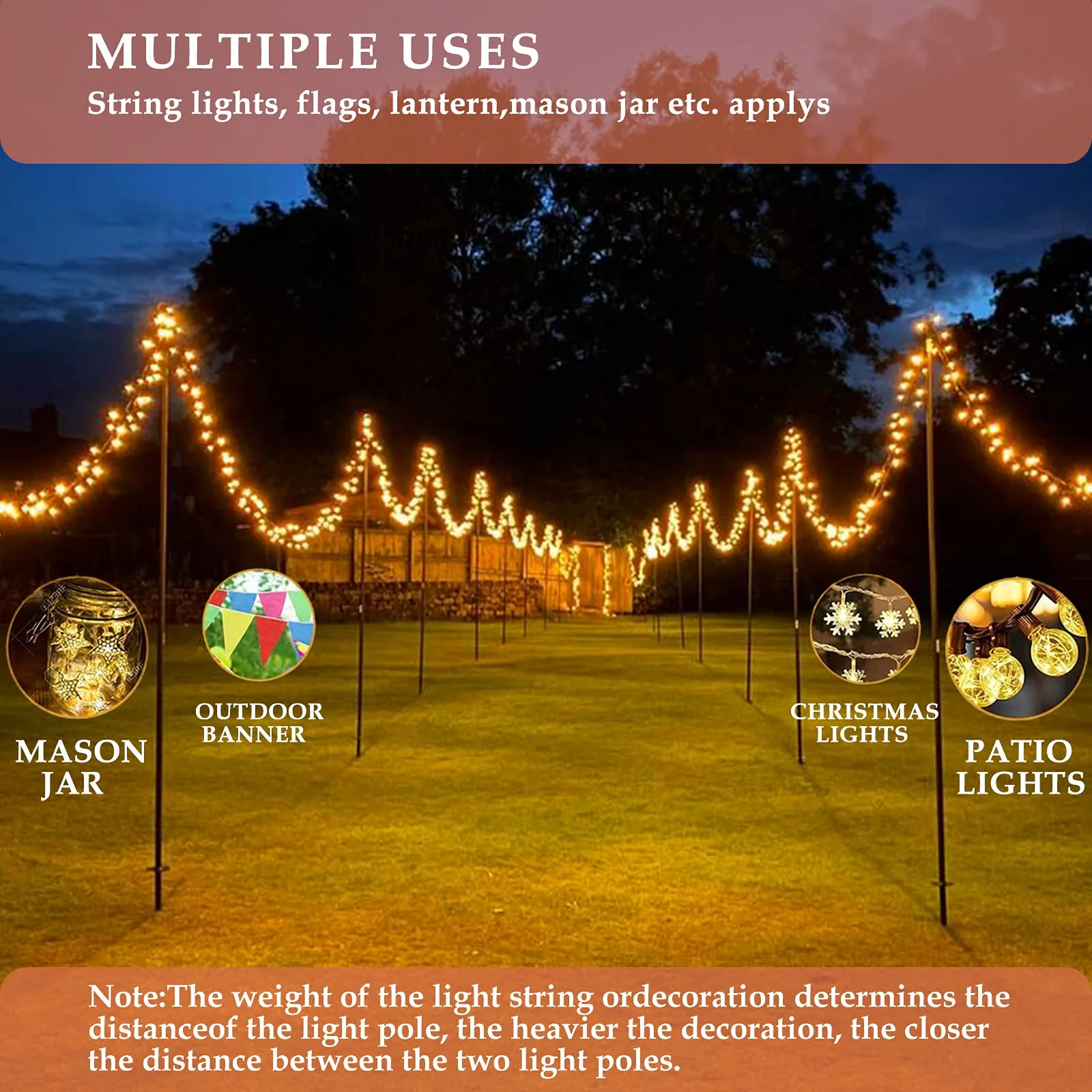 Garden Light Pole Decorative Holiday String Light Poles Outdoors Light Pole