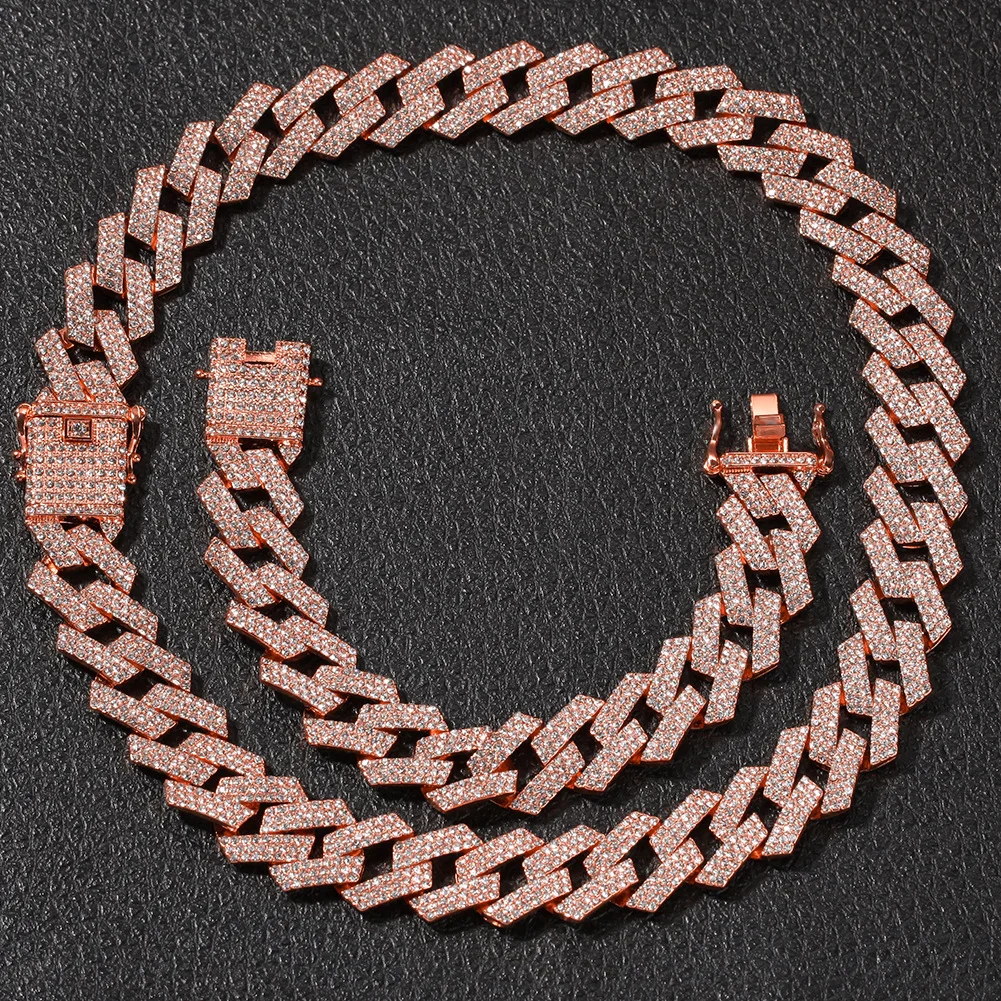
Europe and America new fashion trend set with diamond 18K gold plated necklace bracelet men hip-hop jewelry set 