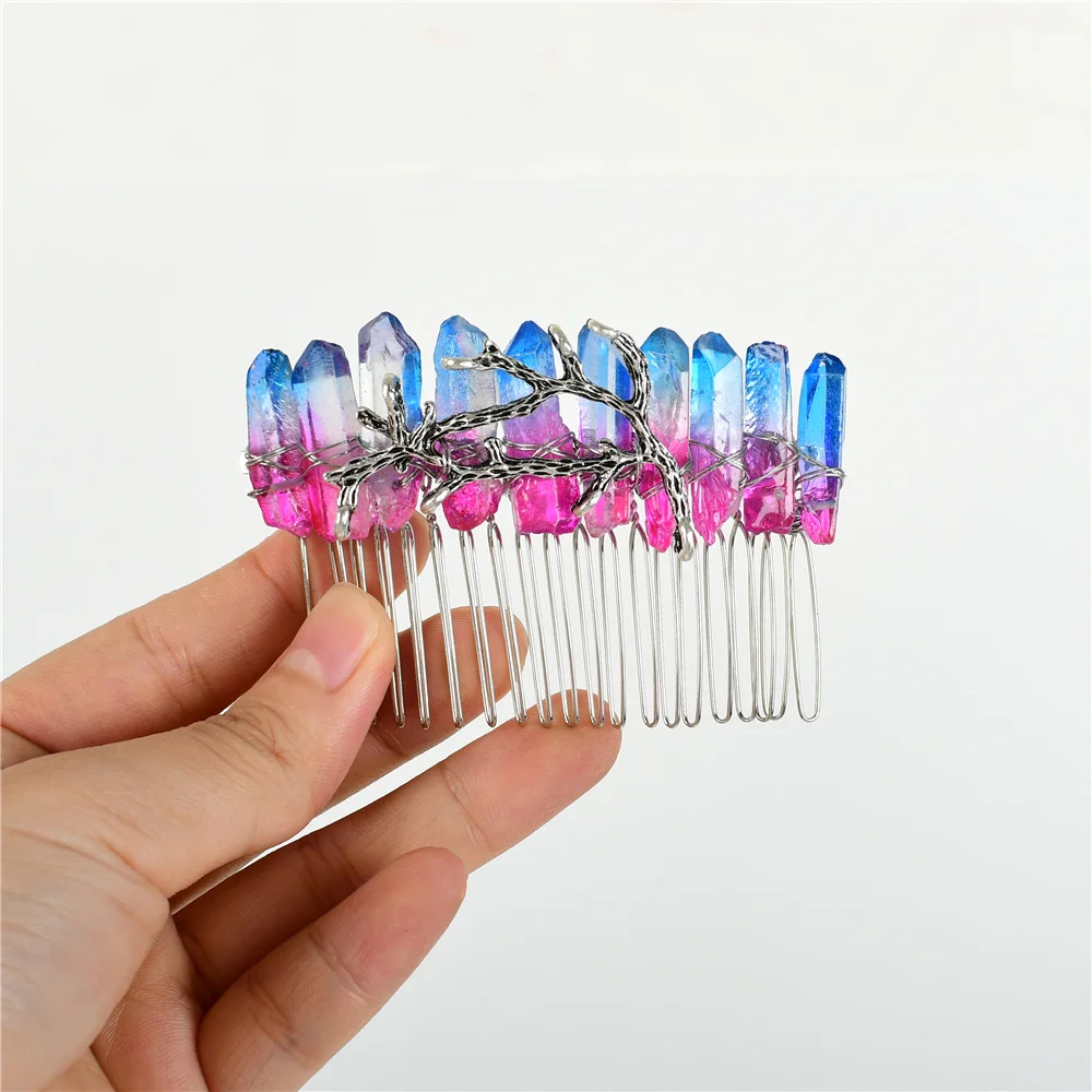 Titanium Quartz Raw Natural Bridal Hair Accessories Stone Bridal Hair Combs Indian Mermaid Hair Jewelry For Women And Girls