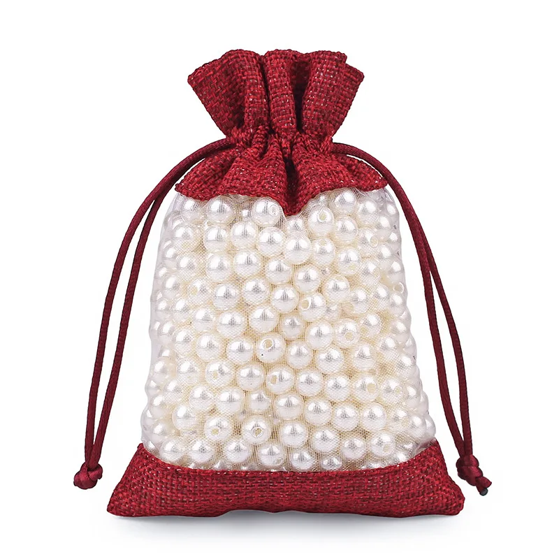 17*23cm Jute Party Candy Favor Sack Linen Jute Drawstring Pouch Jewelry Gift Candy Bag
