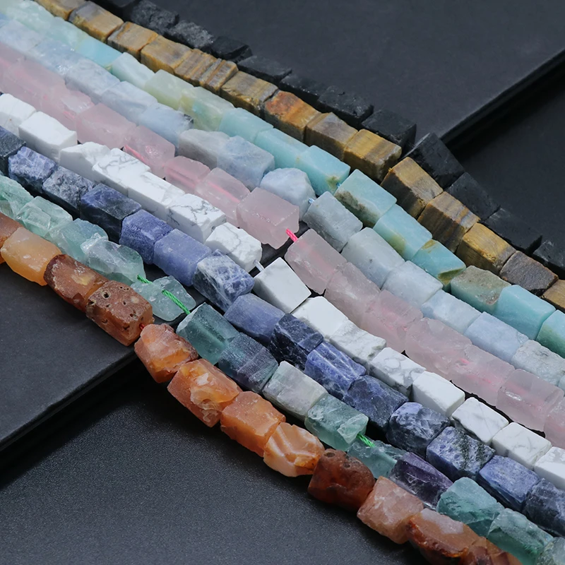 Необработанный камень с отверстиями из бисера, натуральный кристалл, агат, нефрит, матовые нестандартные прямоугольные бусины россыпью, «сделай сам», ювелирные аксессуары