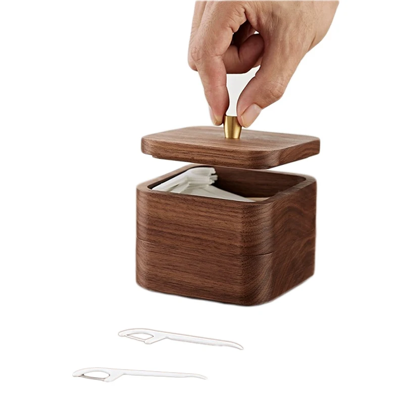 2024 Walnut toothpick stand Cotton swab storage box Toothpick dispenser box Mini wooden toothpick box