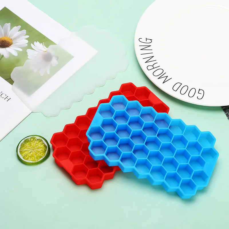 High Quality Silicone Honeycomb Ice Mold With Lid 37 Grids Ice Cube Box Household Ice Maker Trays