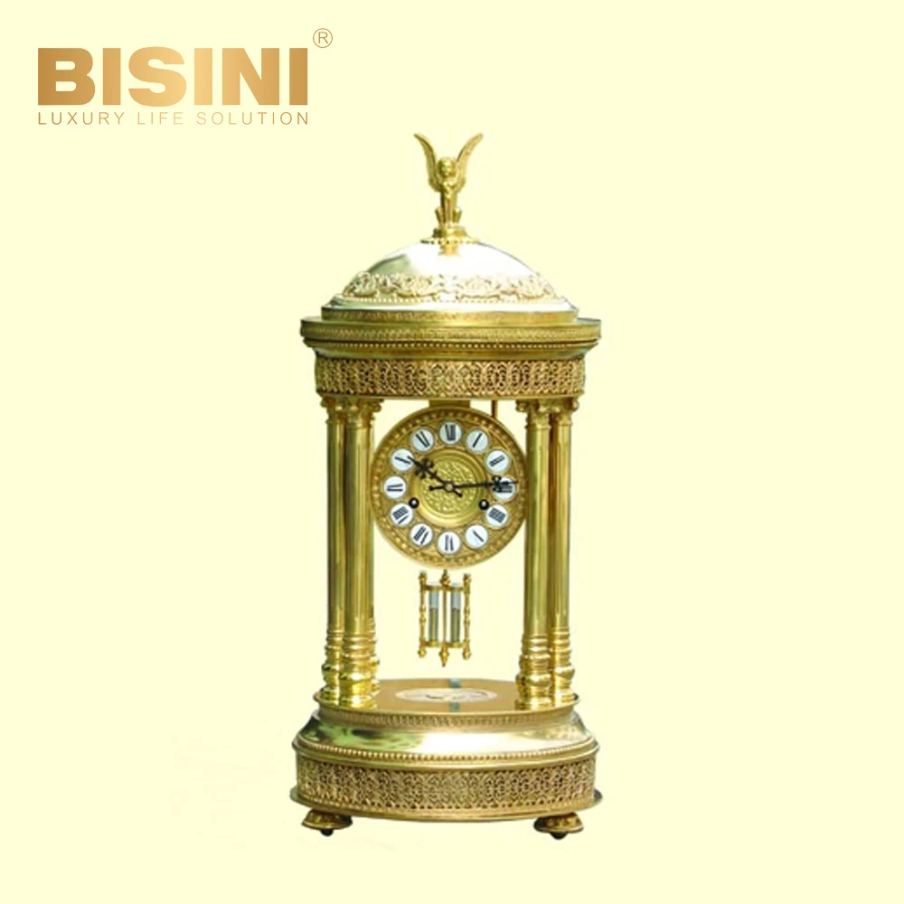 luxury Fine carving decoration Table Clock with pendulum Classical Style Gilt cast copper garden pavilion Enamel desk Clock