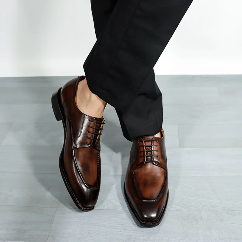 Luxury Goodyear Welt Shoes Business Office Dress Shoes Handmade Genuine Cow Leather Italian Men Shoes