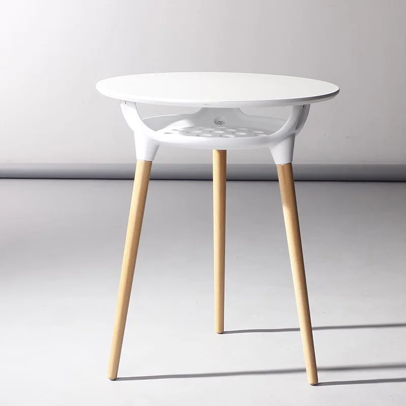 
The Nordic style minimalist home furniture white cheap round top wooden legs dining table 