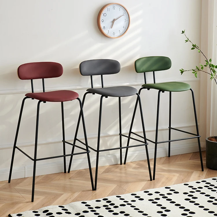 Counter Height Tall Luxury High White Black Nordic Kitchen Modern Cheap leather Bar Stool With Powder Coated Iron Metal Legs