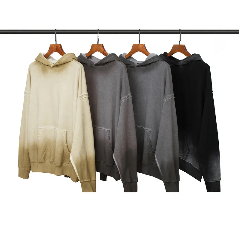 
3339# in stock Tie-dye Gradient Hoodie Hip Hop Distressed Raglan Pullover Autumn Vintage Streetwear 