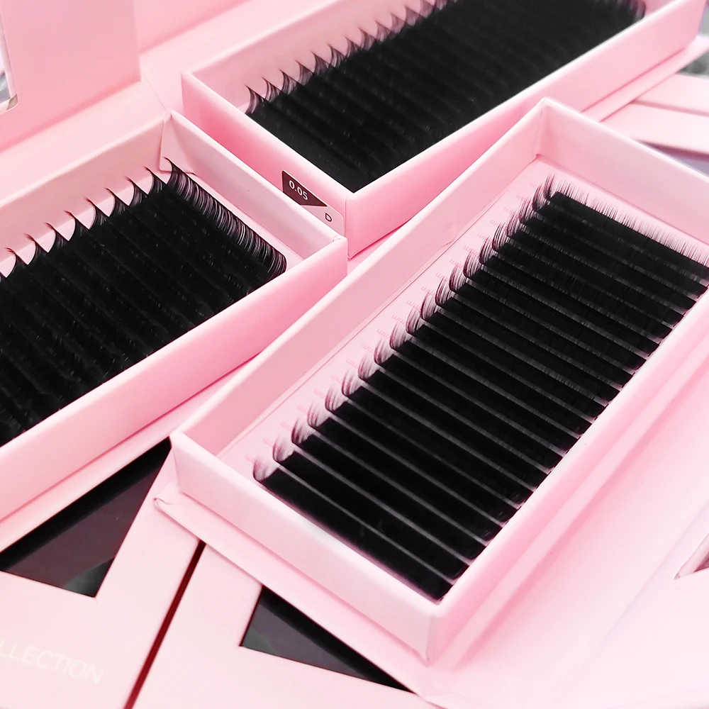 Private Label 0.03 0.05 0.07 Individual Lash Fluffy Soft Matte Black Volume Lash Trays C D Cashmere Lash Extension Supplies