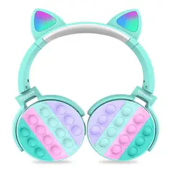 Wholesale Stock Christmas Gift LED Lights Headset Auriculares Push It Bubble BT Cat Ears Headphone Wireless for Kids