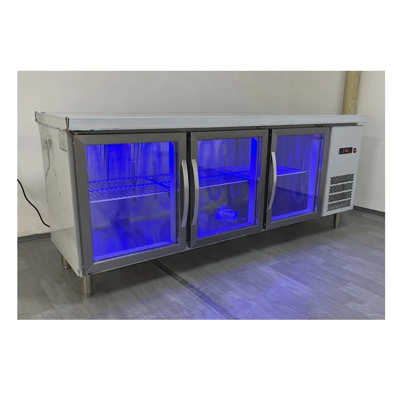 commercial kitchen stainless steel 4 door sandwich salad bar pizza preparation table drawer refrigerated cabinet