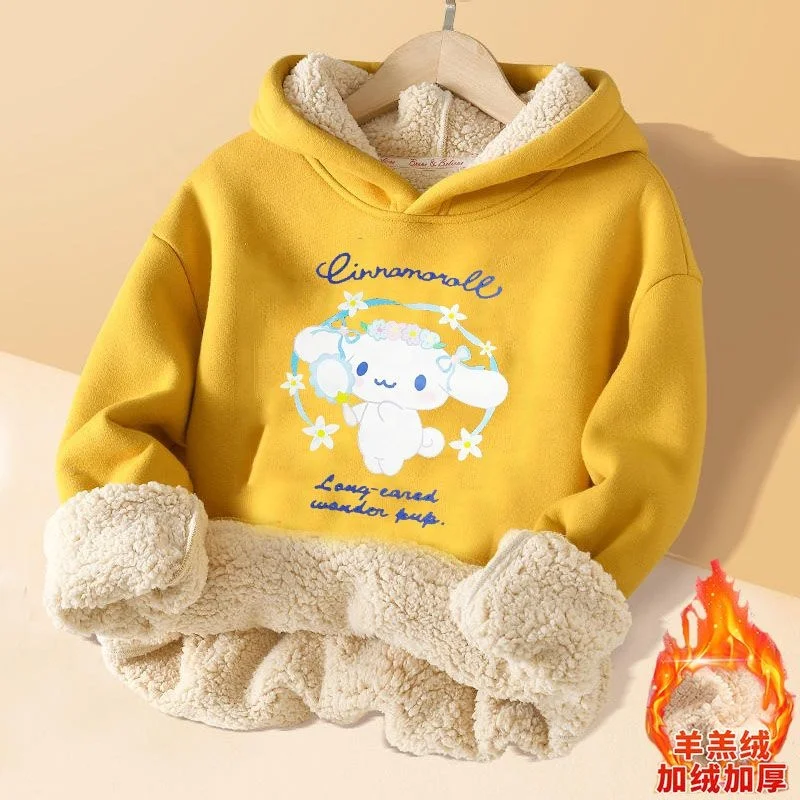 New Animation Kuromi Cartoon Children Cashmere Hoodie Winter Flannel Thicken Girl Jacket Sanrioed Mymelody Cartoon Printing Coat