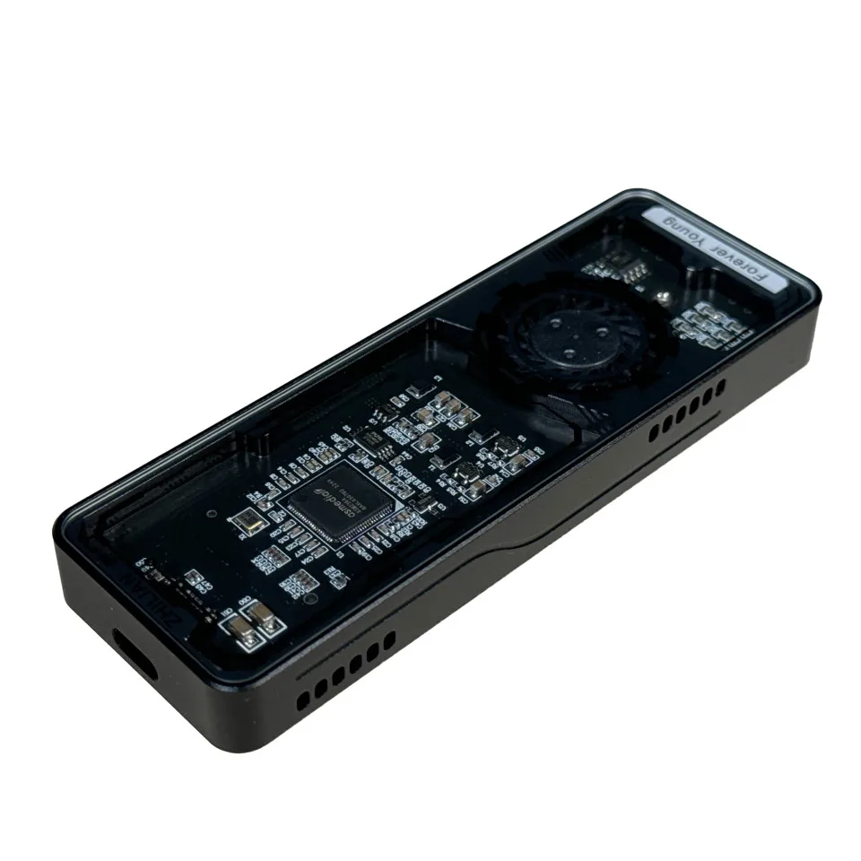 Aluminum alloy tempering glass M.2 NVME USB3.2 Hard Disk Enclosure Case box M.2 SSD Type-C Hard Disk Box with Turbofan