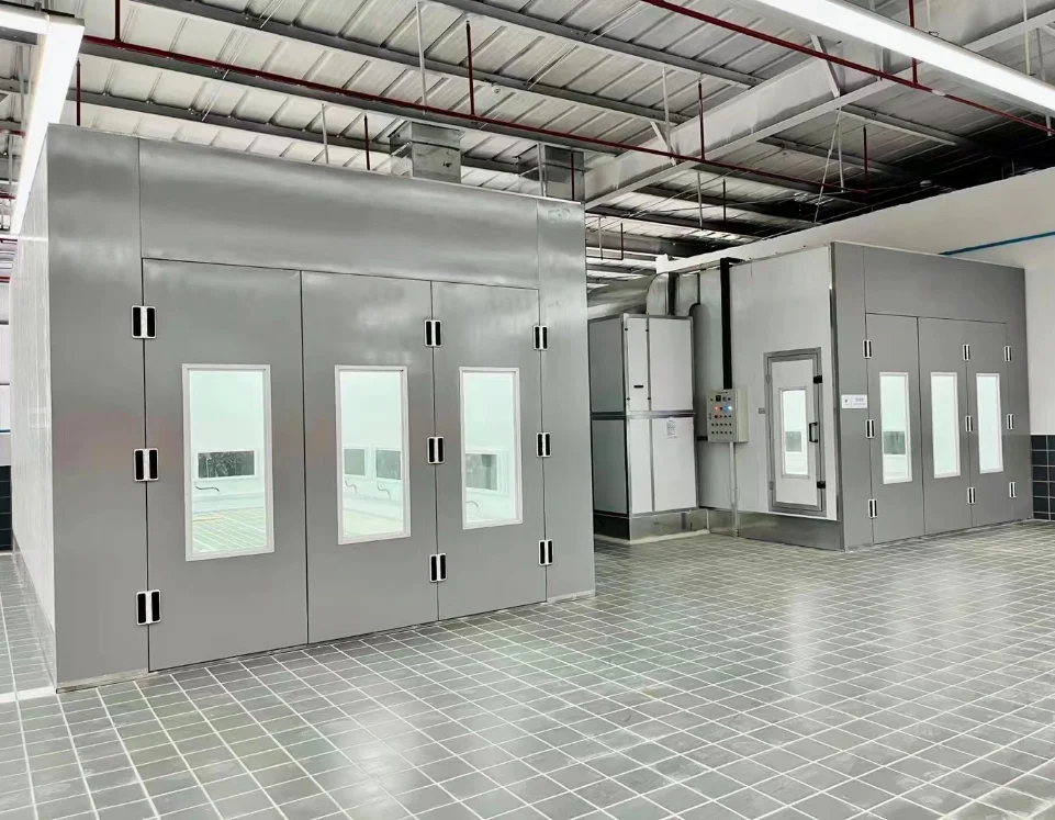 CE approved Italy diesel burner 75mm thickness rock wool panel automatic machine spray paint booth for BUS and trucks