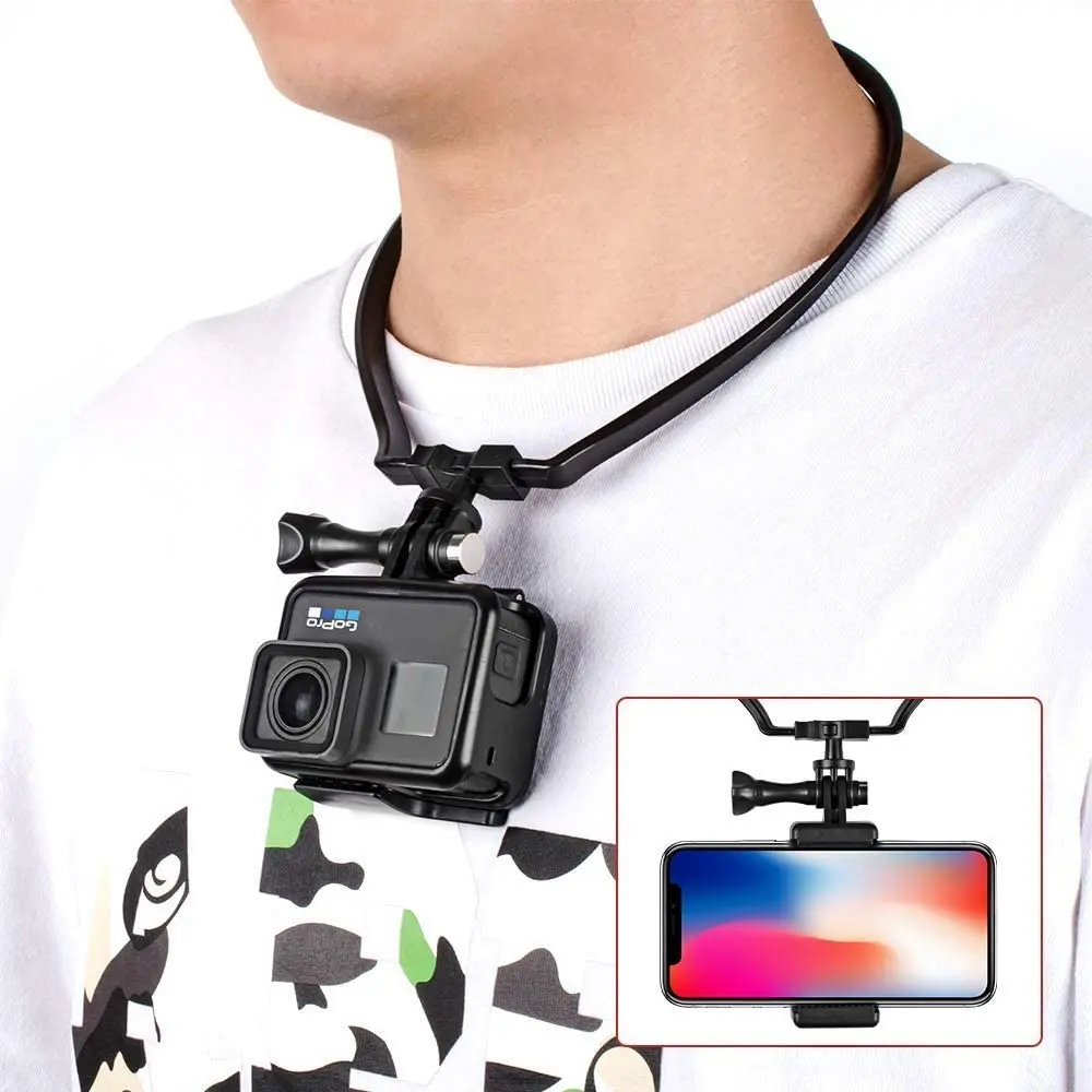Smartphone Selfie Neck Holder Mount for GoPro AKASO Action Camera and Cell Phone Video Shoot Accessories