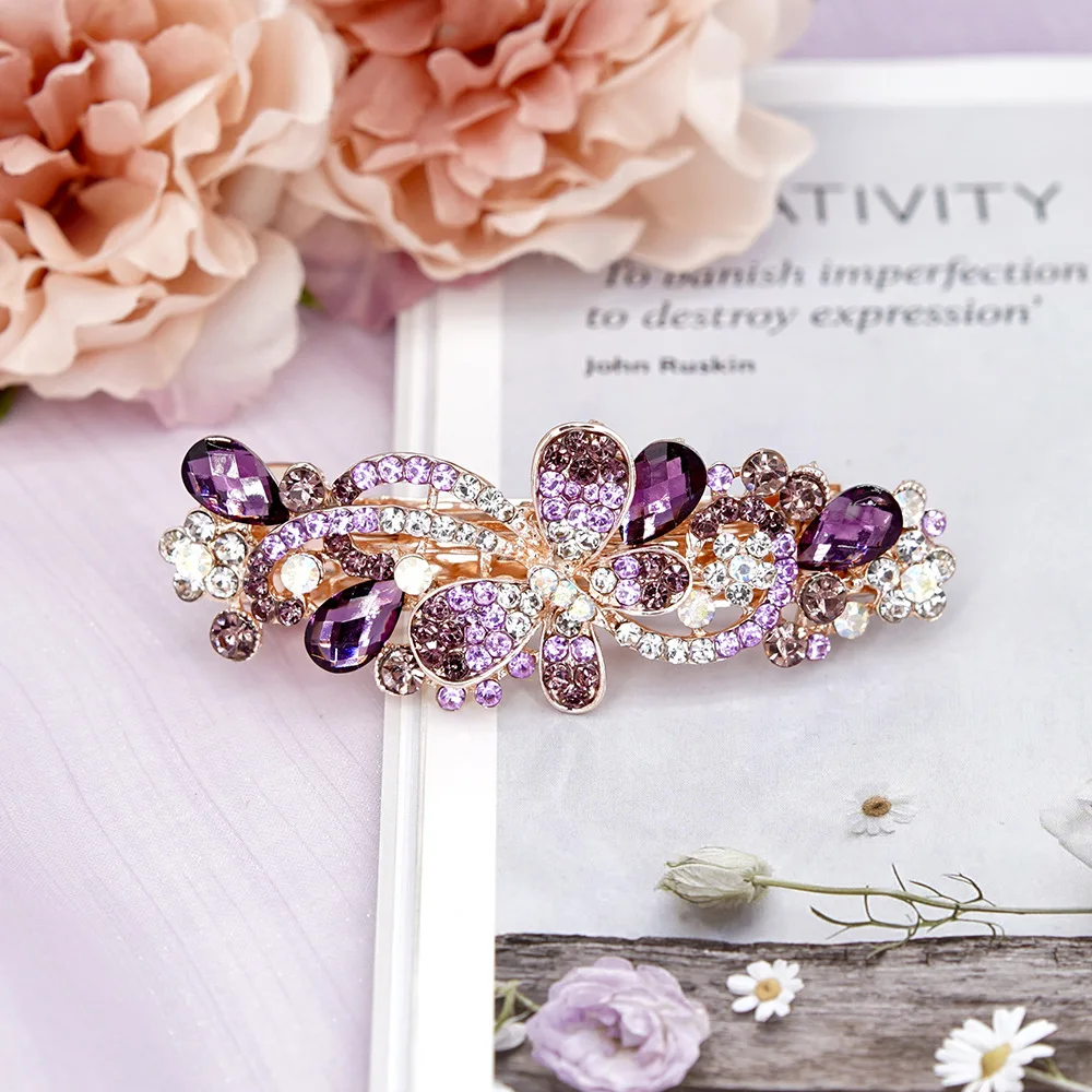 BELLEGIRL hot sale new trend custom packaging hair accessories wholesale sparkling Butterfly large diamond set crystal hair clip